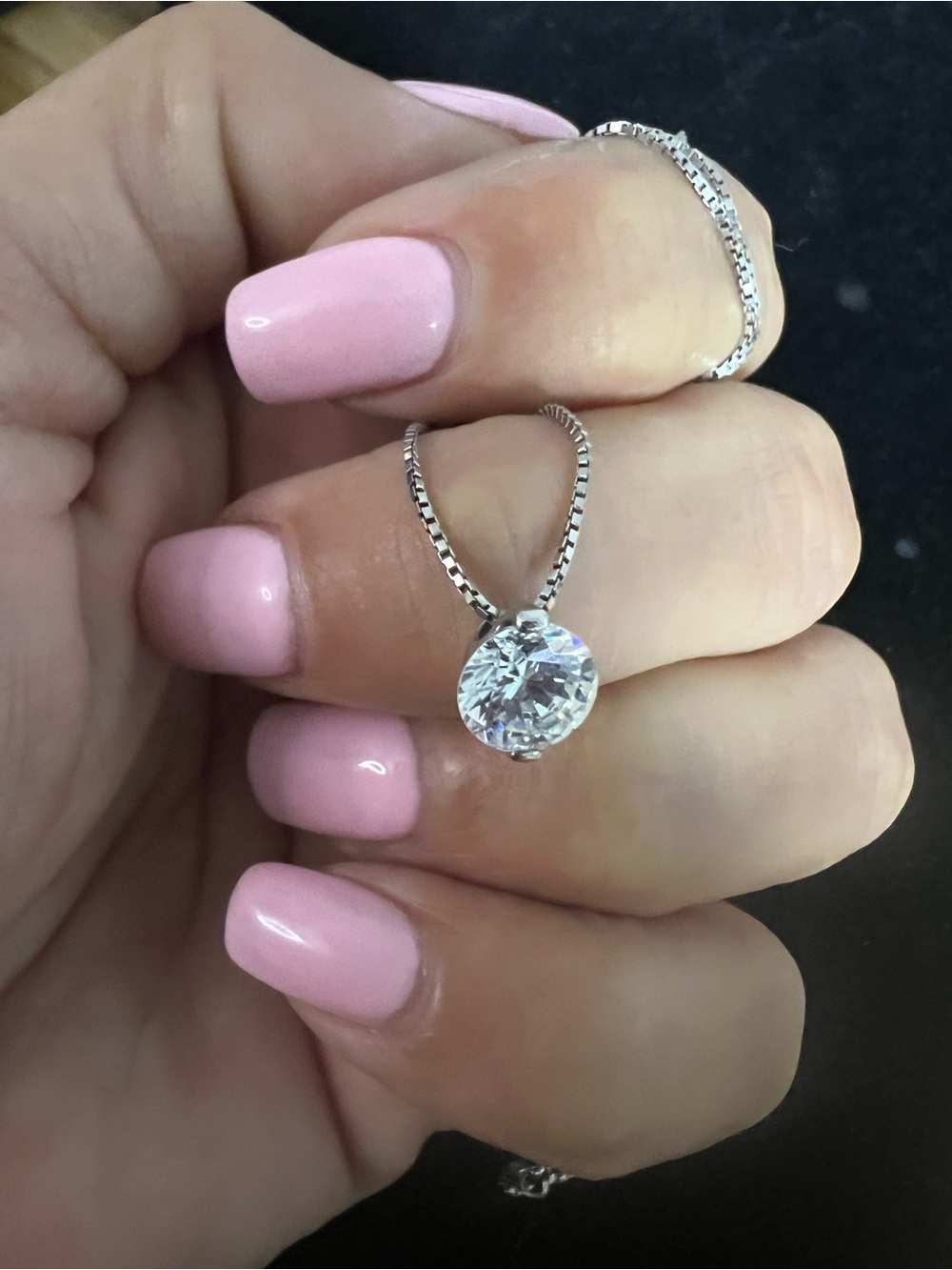 925 STERLING SILVER Solitaire Pendant Necklace - Silver with CZ